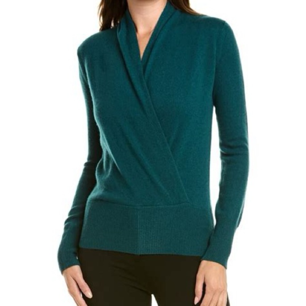 Sofia Cashmere Faux Wrap Sweater Green Size M — Soft + Luxe
